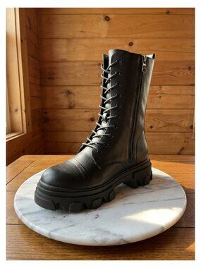 Women's Mid Calf Combat Boots Lace Up Platform Low Heel Winter Boots
